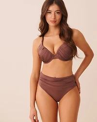 Haut de bikini plongeant plissé bonnet D COFFEE
