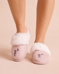 Floral Embroidered Faux Suede and Fur Slippers