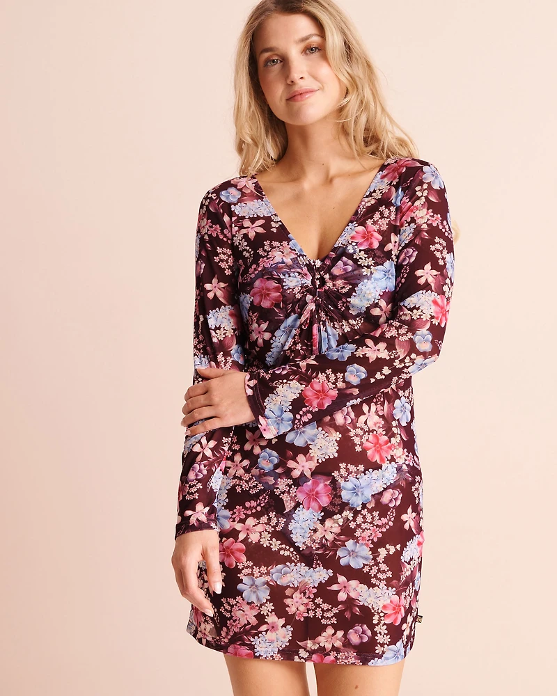 Tropical Floral Mesh Short Dress