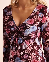 Robe courte en résille imprimé tropical