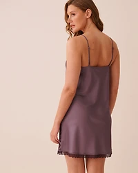 Floral Print Lace Trim Satin Nightie