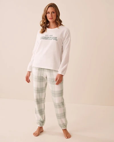 Green Plaid Soft Plush Pajama Set