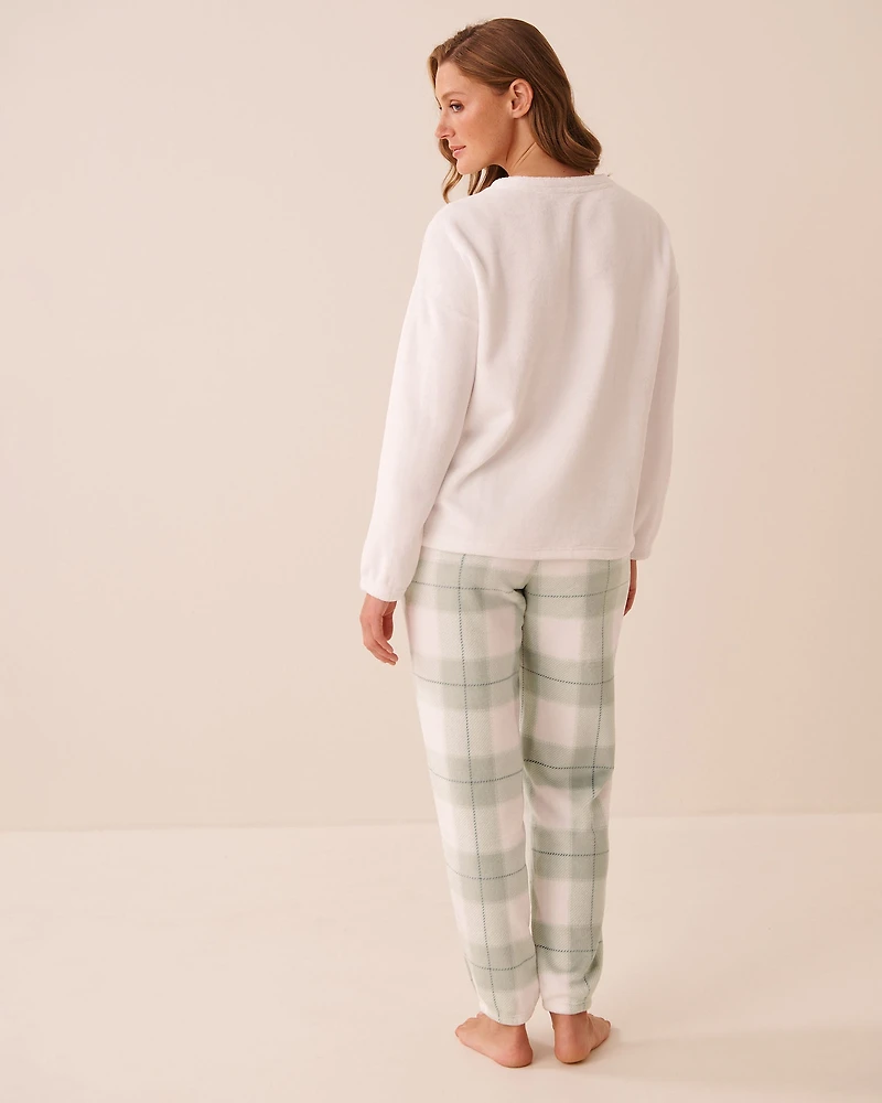 Ensemble pyjama en peluche douce carreaux verts