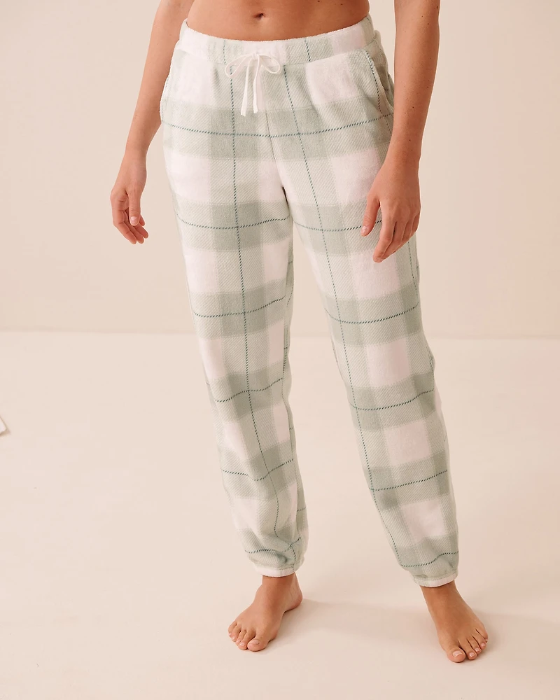 Ensemble pyjama en peluche douce carreaux verts