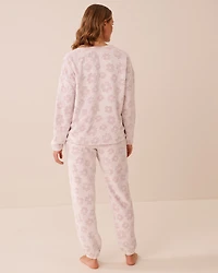 Floral Print Soft Plush Pajama Set