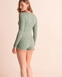 Combishort manches longues ultra doux imprimé bouquet floral