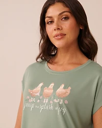 Chemise de nuit manches courtes ultra doux imprimé poules