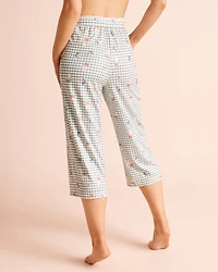 Capri de pyjama ultra doux imprimé Vichy et poules