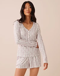 Chandail henley manches longues ultra doux imprimé rayures florales
