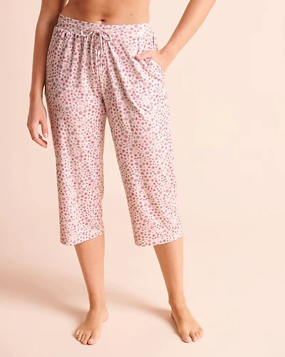 Purple Flowers Print Super Soft Pajama Capris