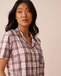 Floral Plaid Print Super Soft Short Sleeve Button-down Shirt