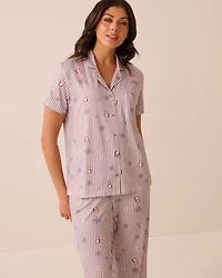 Floral Plaid Print Super Soft Short Sleeve Button-down Shirt