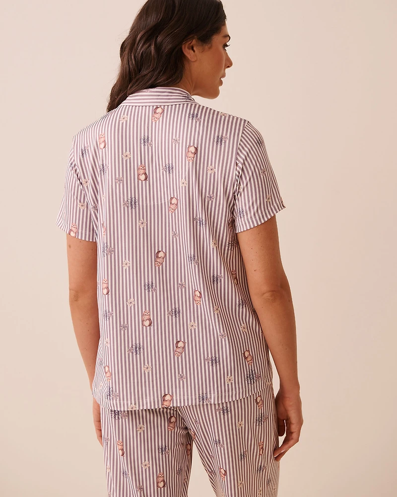 Floral Plaid Print Super Soft Short Sleeve Button-down Shirt