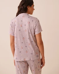 Floral Plaid Print Super Soft Short Sleeve Button-down Shirt