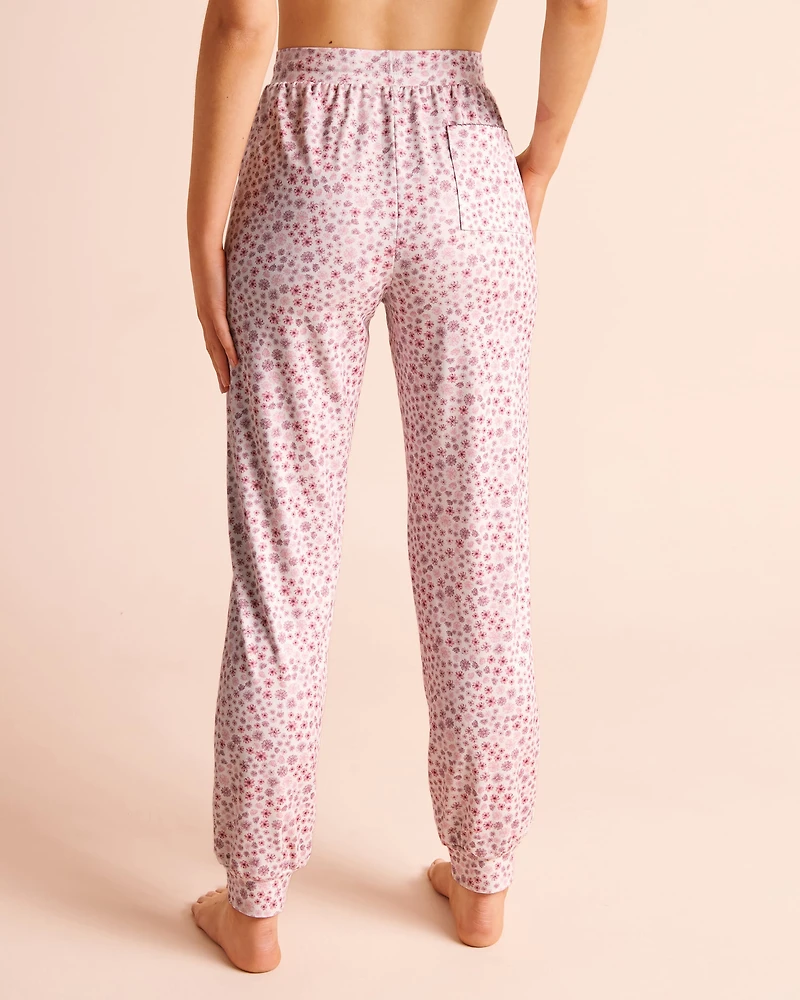 Pantalon de pyjama jogger ultra doux imprimé fleurs mauves