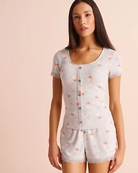 Chicken Print Lace-Trim Soft Knit Short Sleeve T-shirt