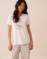 T-shirt manches courtes en tricot doux imprimé poules