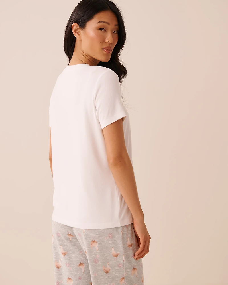 T-shirt manches courtes en tricot doux imprimé poules