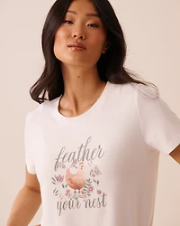 T-shirt manches courtes en tricot doux imprimé poules