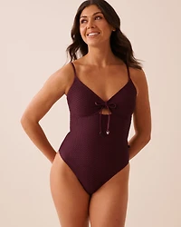 Maillot une-pièce en crochet à liens perlés BERRY BURGUNDY