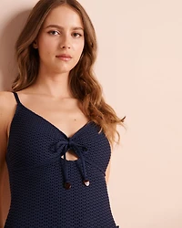 Maillot une-pièce en crochet à liens perlés CLASSIC NAVY