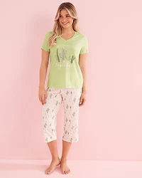 Cactus Print Cotton T-shirt and Capris PJ Set