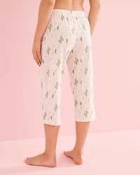Cactus Print Cotton T-shirt and Capris PJ Set