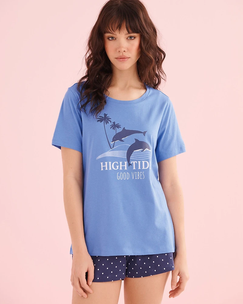 Sea Cabin Print Cotton T-shirt and Shorts PJ Set