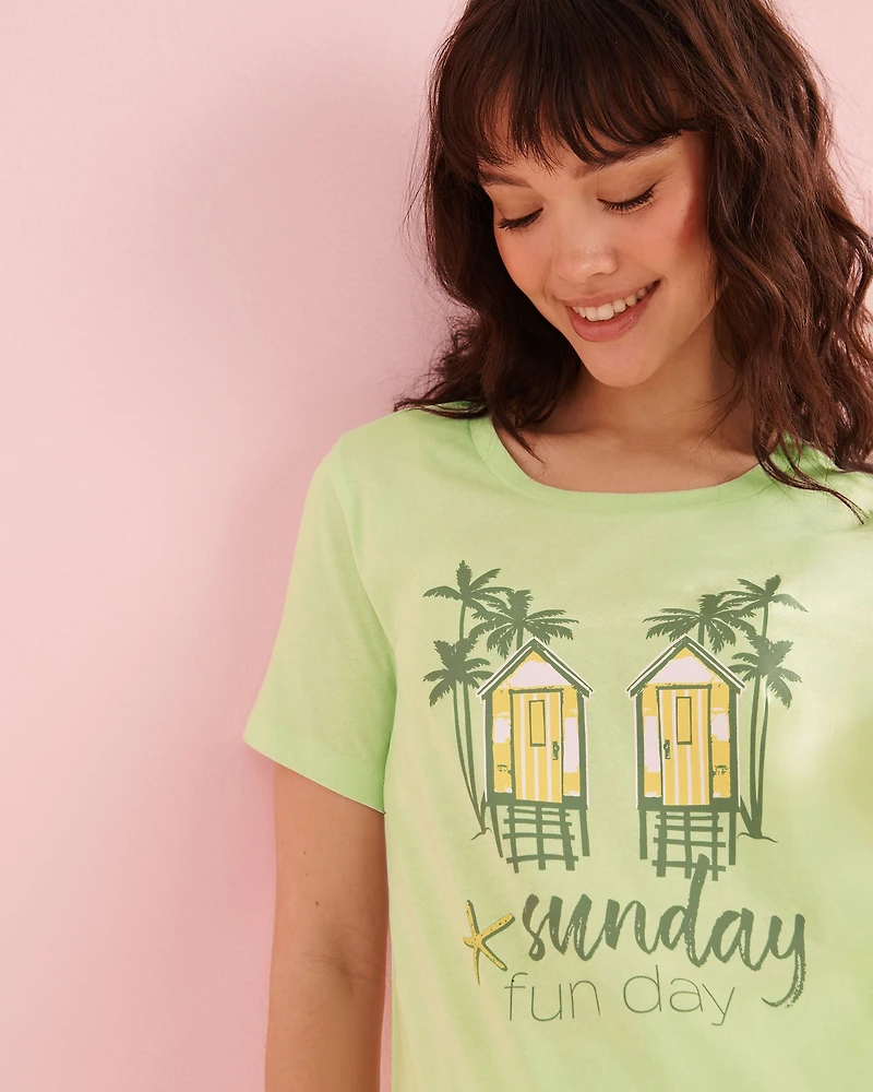 Sea Cabin Print Cotton T-shirt and Shorts PJ Set