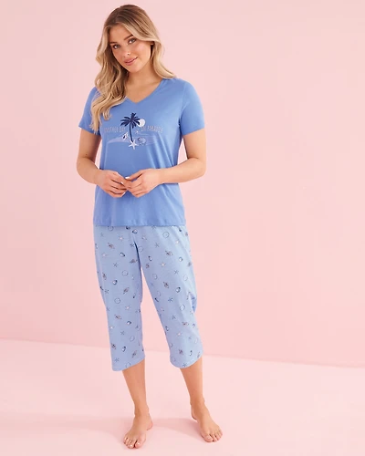 Cactus Print Cotton T-shirt and Capris PJ Set