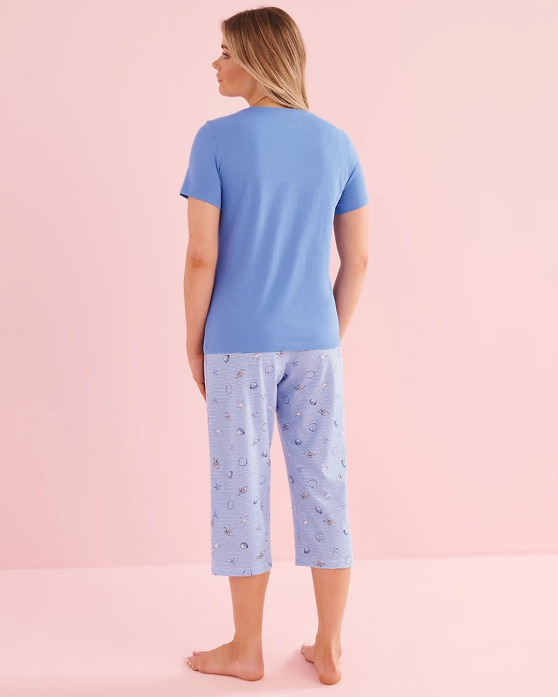 Cactus Print Cotton T-shirt and Capris PJ Set
