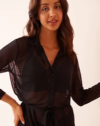 Long Mesh Button-down Shirt