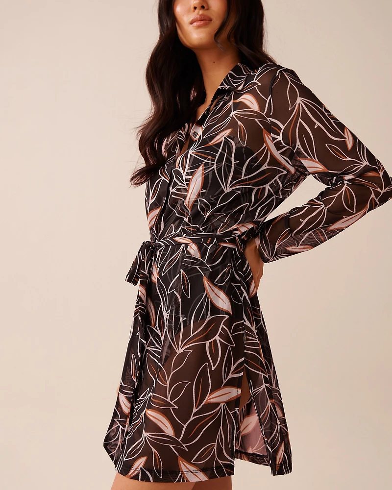 Long Mesh Button-down Shirt