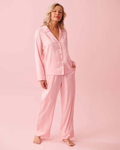 Striped Long Sleeve Satin Pajama Set