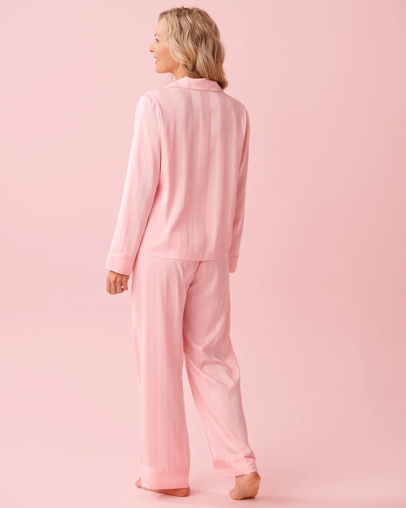 Striped Long Sleeve Satin Pajama Set