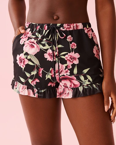 Peony Print Recycled Fibers Mesh Trim Shorts