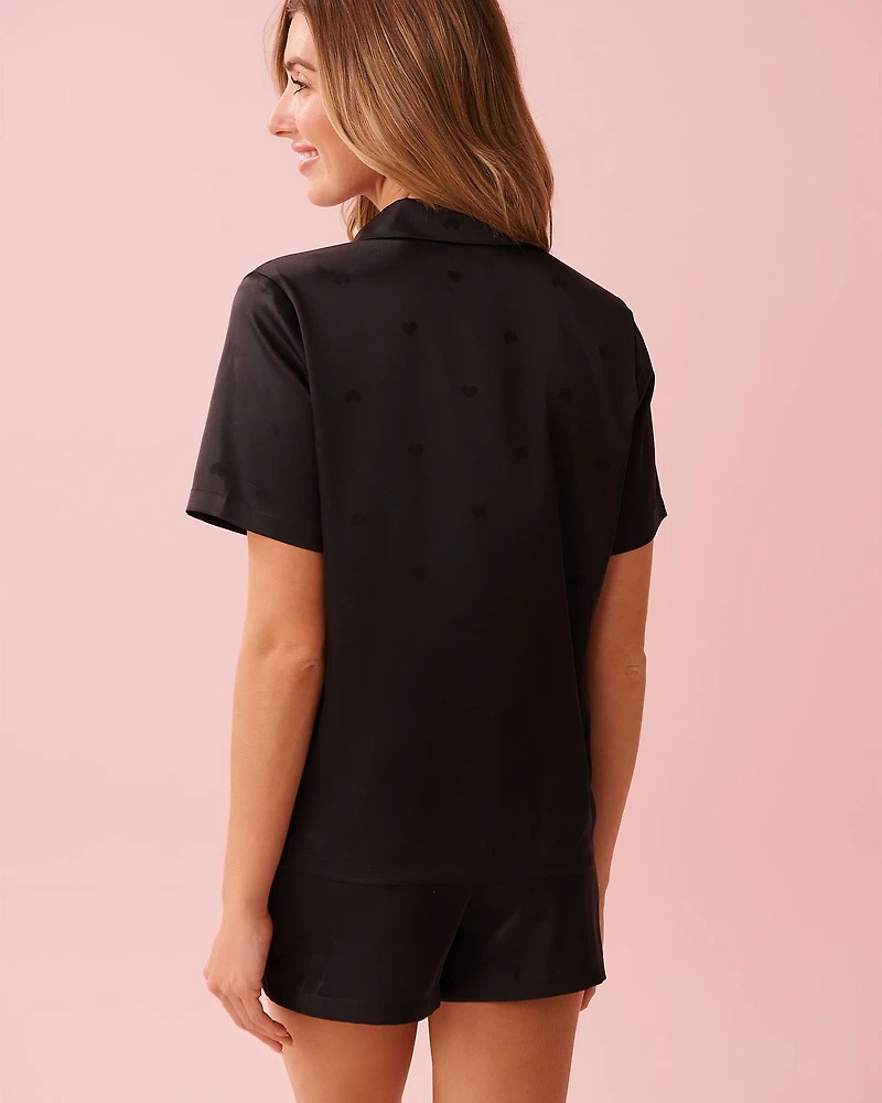 Short Sleeve Heart Jacquard Satin Pajama Set