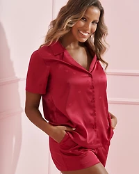 Short Sleeve Heart Jacquard Satin Pajama Set