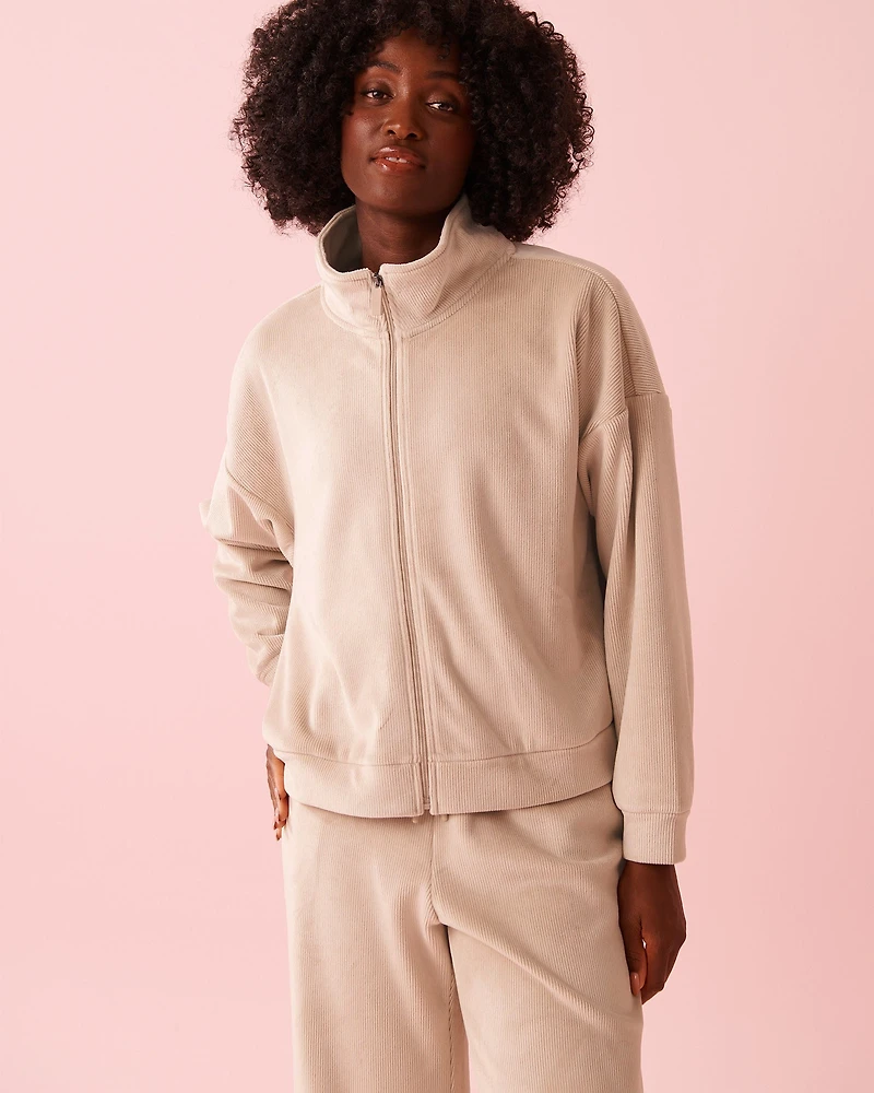 Chandail à fermeture éclair épais en tissu côtel