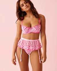 Heart Embroidered Mesh Garter Belt