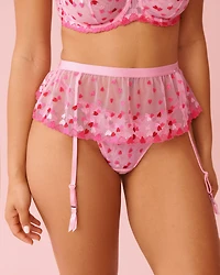 Heart Embroidered Mesh Garter Belt