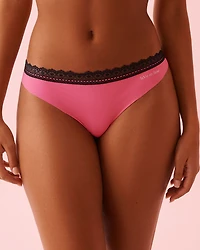 Microfiber and Lace Trim Thong Panty
