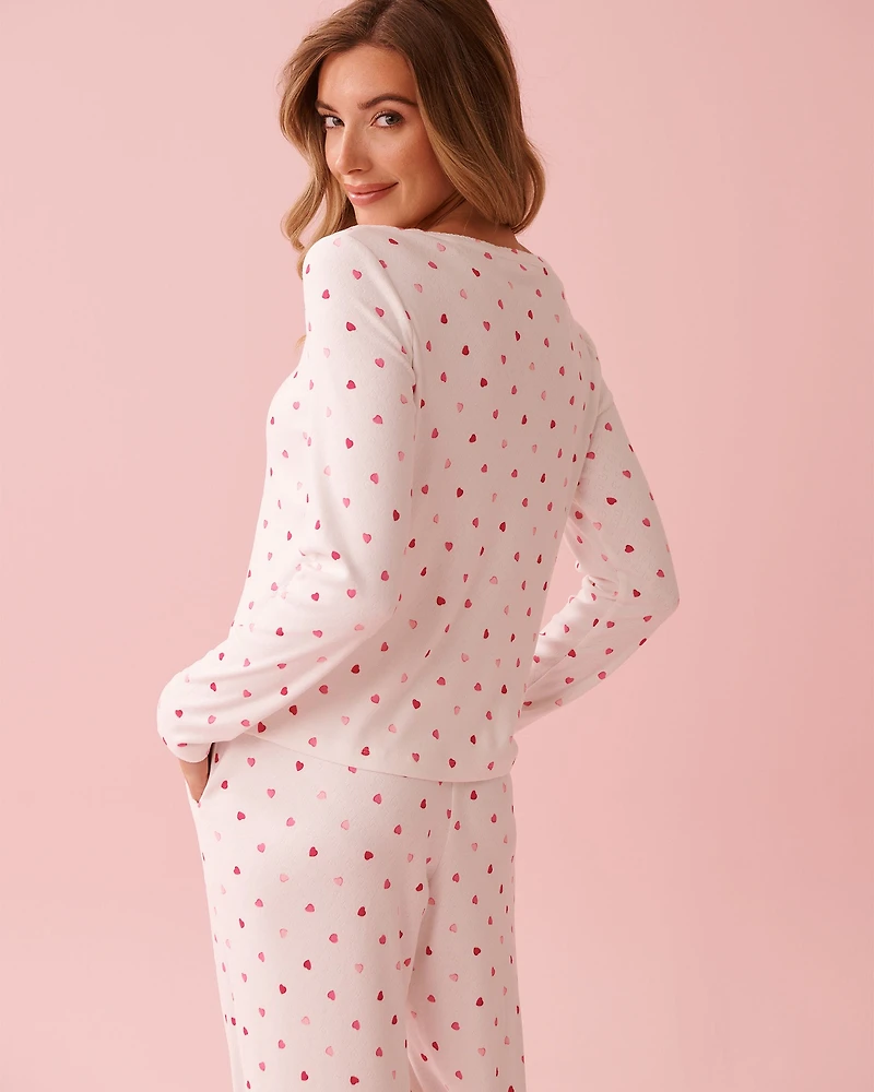 Heart Print Pointelle Long Sleeve Shirt