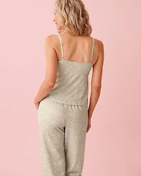 Blue Rose Print Lace Trim Super Soft Cami