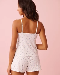 Camisole ultra douce bordure de dentelle imprimé roses bleues