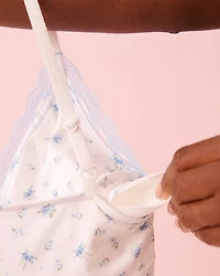 Nuisette ultra douce bordure de dentelle imprimé roses bleues