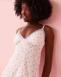 Blue Rose Print Lace Trim Super Soft Nightie