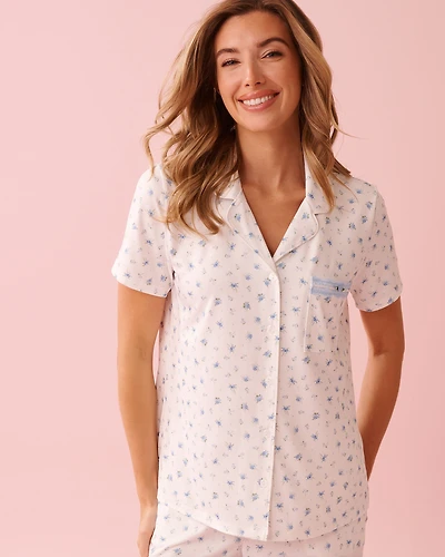 Blue Rose Print Super Soft Button-down Shirt