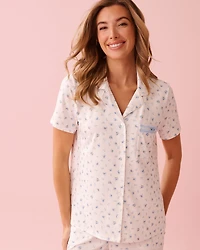 Blue Rose Print Super Soft Button-down Shirt