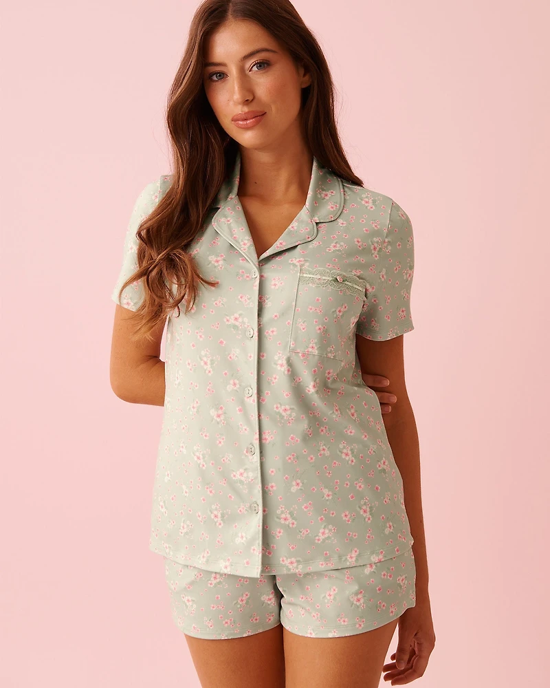 Chemisier manches courtes ultra doux imprimé roses bleues
